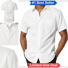 Men's Short Sleeve Button Down Shirt Wrinkle Free Texture Summer Casual