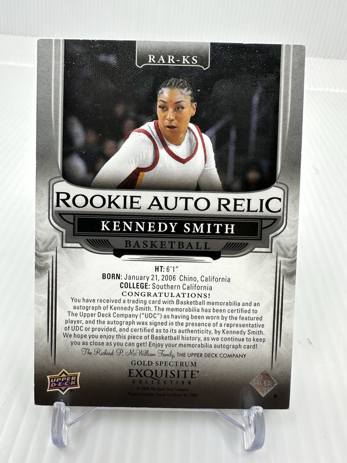 2026 Goodwin Champions Rookie Relic Auto Gold Exquisite RC Kennedy Smith 1/1 UD view 3