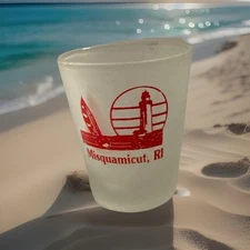MISQUAMICUT RI  SHOT GLASS STATE TRAVEL SOUVENIR RI Sail Boat & Lighthouse