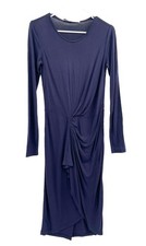 Thakoon Dress Womens S Blue Ruched Viscose Long Sleeve Draped Midi Sheath