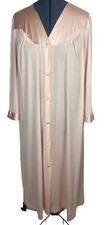 Vanity Fair Full Length Robe Satin Feel Vintage Sz 42 Pale Pink Button Up