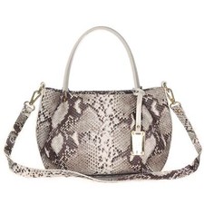 Aura Italian Made Python Embossed Genuine Leather Small Tote Handbag