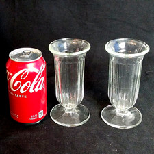 Vintage Set Of 2 Clear Fluted Clear Glass Flower Vases. Footed 5 1/4" Tall EUC