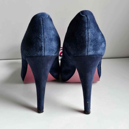 Paris Hilton Bow 6.5 Women's Heels Navy Blue Pink Pumps - Picture 7 of 11