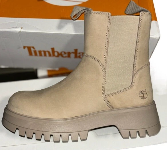 Stivali Timberland scamosciati Chelsea beige talpa chiaro donna (taglia UK 6) PREZZO AL PUBBLICO £ 130 nuovi