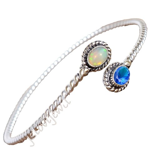 Or Paz Sterling Silver Pear Shaped Ethiopian Opal Cuff  display picture 3