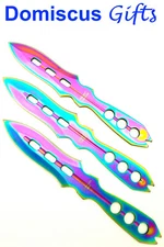 6" NEW! 3 Pc. Rainbow THROWING KNIVES Throw Knife TARGET MASTER Hunting Blade 