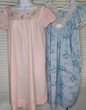 Pair of 2 Vintage Nightgowns Pink Kickaway  Blue Floral Quiet Moments Sz: SM