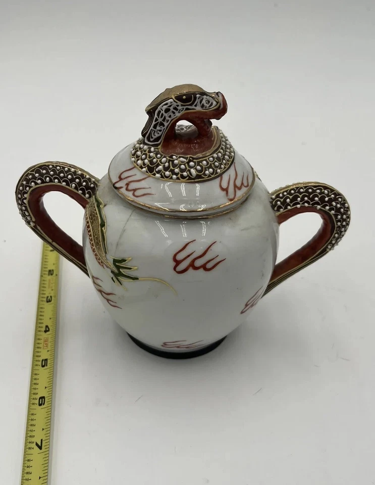 Vintage Dragon Hand Paint Large Teapot Pottery made in Japan/Sugar Bowl - Image 3 of 4