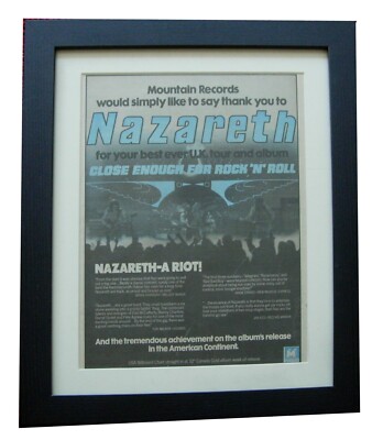 NAZARETH+CLOSE ROCK N ROLL+TOUR+POSTER+AD+RARE ORIGINAL 1976+FRAMED+WORLD SHIP