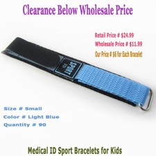 Adjustable Medical ID Sport Bracelets for Kids, Light Blue 90 Pack - Clearance