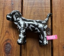 Victoria's Secret black shiny faux leather logo print stuffed plush dog