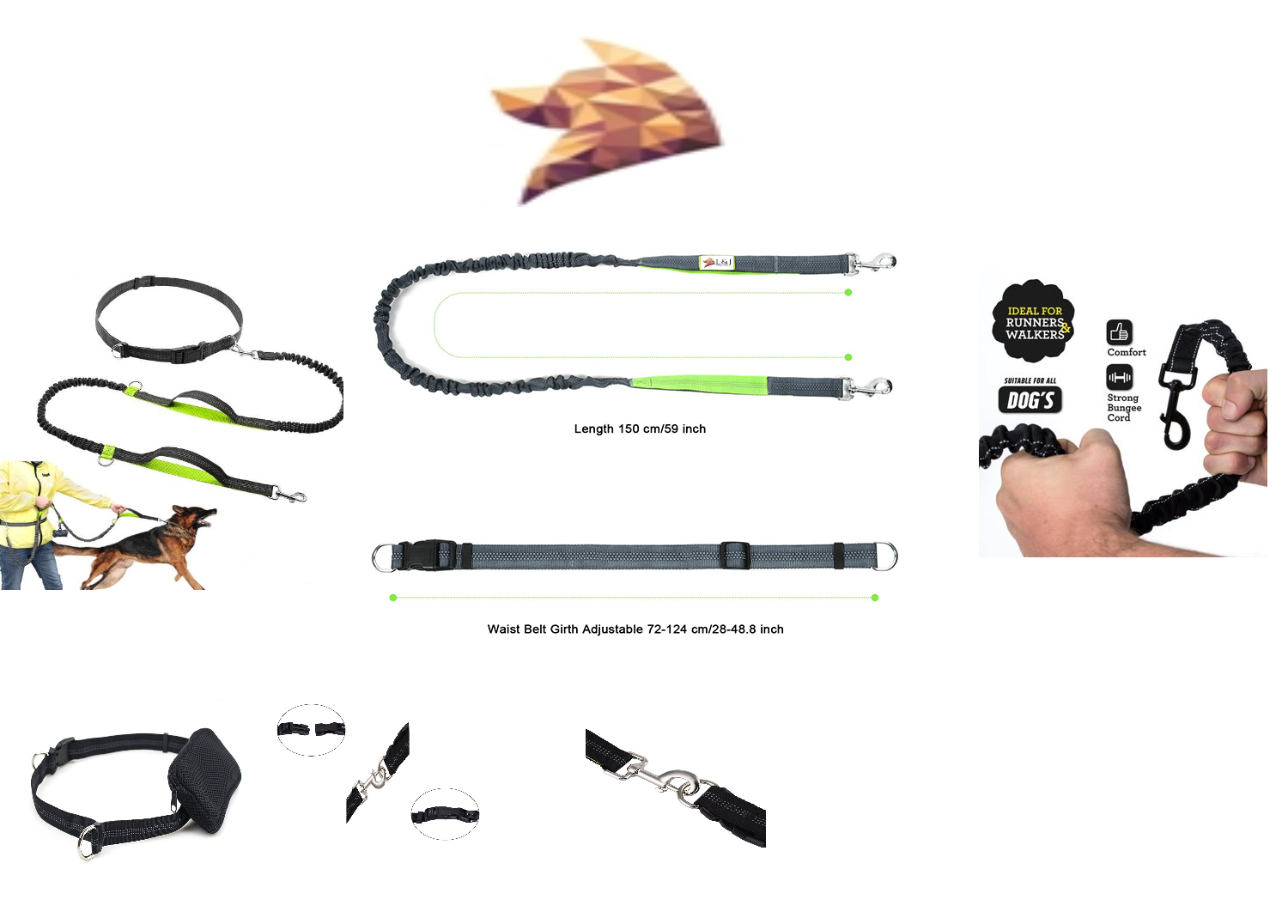 Hands Free Running Dog Lead / DualHandle Dog Leash Bungee Reflective