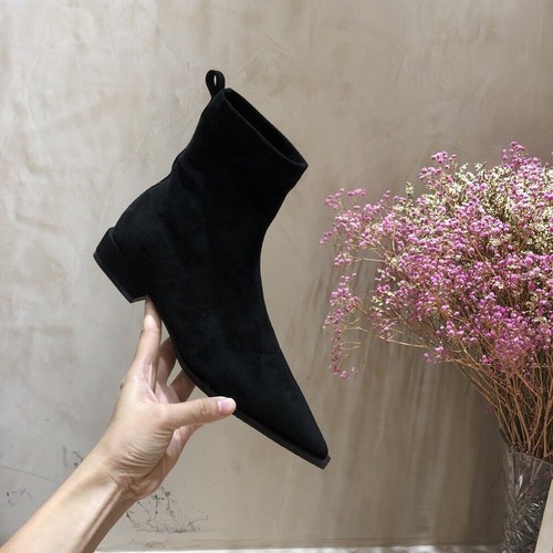 Women Pointed Toe Low Heel Faux Suede Booties Comfort Flat Ankle Boots Shoes - Imagen 14 de 17