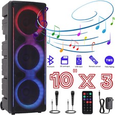 3 10'' Portable Bluetooth Speaker Rechargeable Party Speaker TWS FM LED W/ 2Mic
