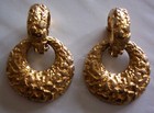 Kenneth Lane Brutalist Gold Tone Nugget Door Knocker Convertible Clip Earrings