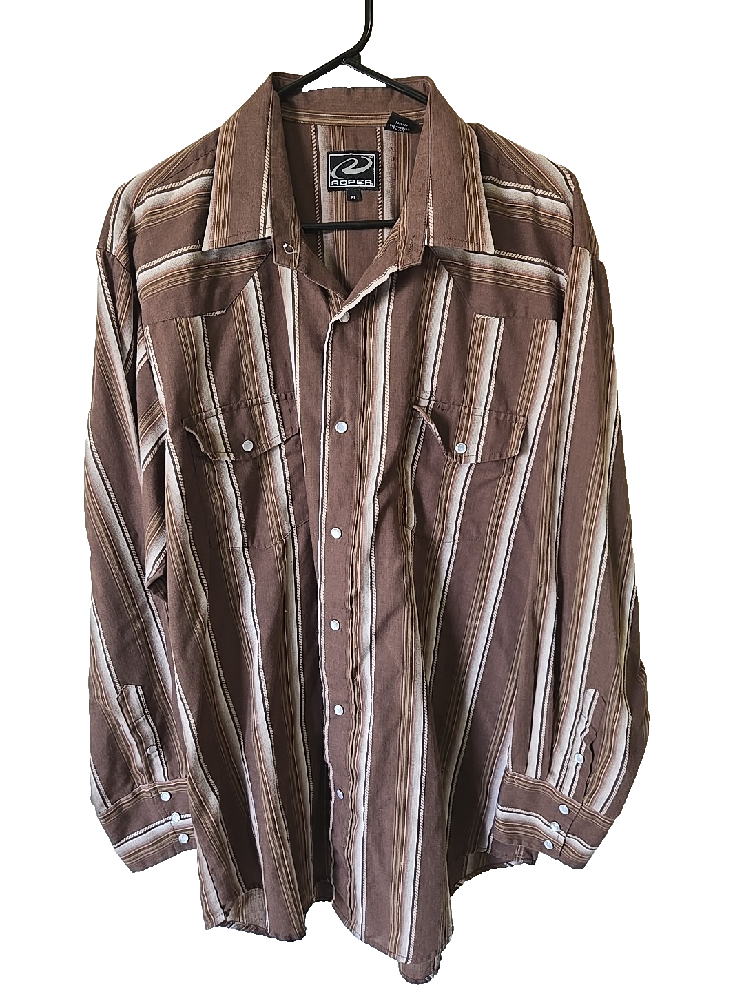 Vtg 90s Roper Shirt Mens XL Brown Silver Stripe Pearl Snap Western Cowboy Rodeo