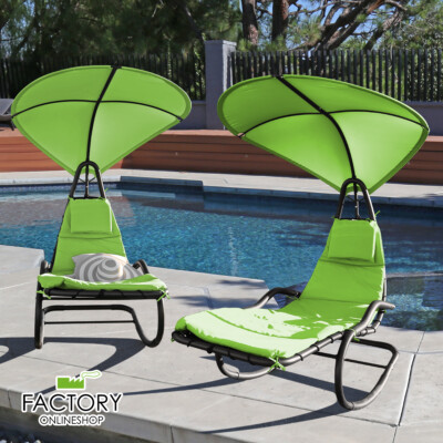 Set of 2 Outdoor Backyard Hanging Curved Steel Chaise Lounge Rocking Chair Swing
