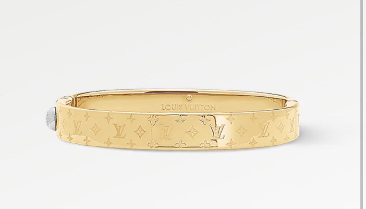 LOUIS VUITTON カフナノグラム M Authentic Louis Vuitton Nanogram Cuff LV Bracelet Gold Size