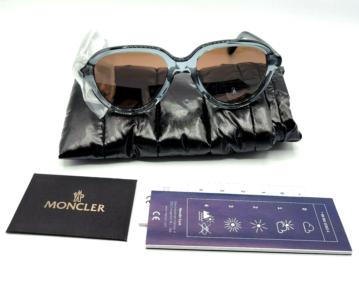 小物 MONCLER ML0043 sunglasses Moncler ML0043 90J Pilot Sunglasses Blue Gray Crystal Brown