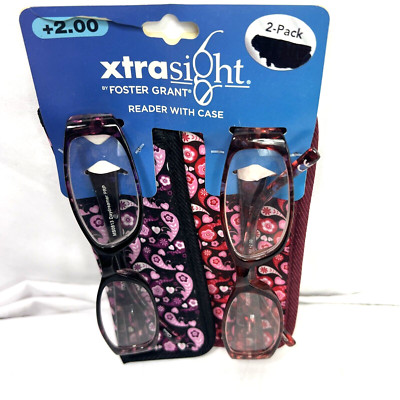 Lot 2 Reading Glasses +2.00 Reader Value Pack Case New extra Sight Purple, Red