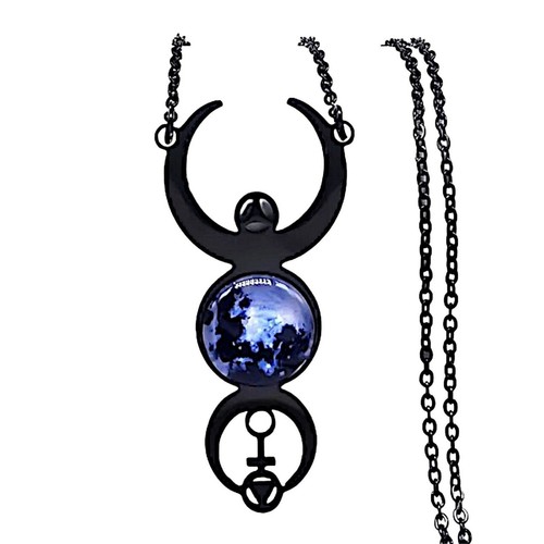 Pentacle Triple Moon Goddess Pendant Necklace Spiral Goddess Diana