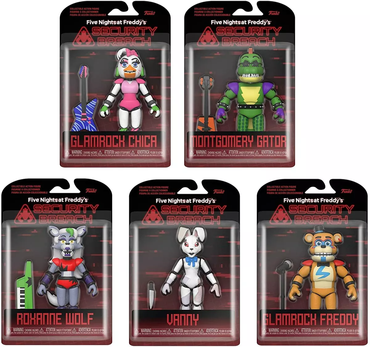 Five Nights at Freddy's Security Breach Complete Set of 5 Action Figures  FNAF