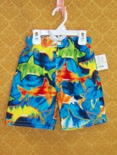 Shark SWIM SUIT Boys SMALL 4 Colorful Trunks BLUE Board Shorts Lining Sharks NWT