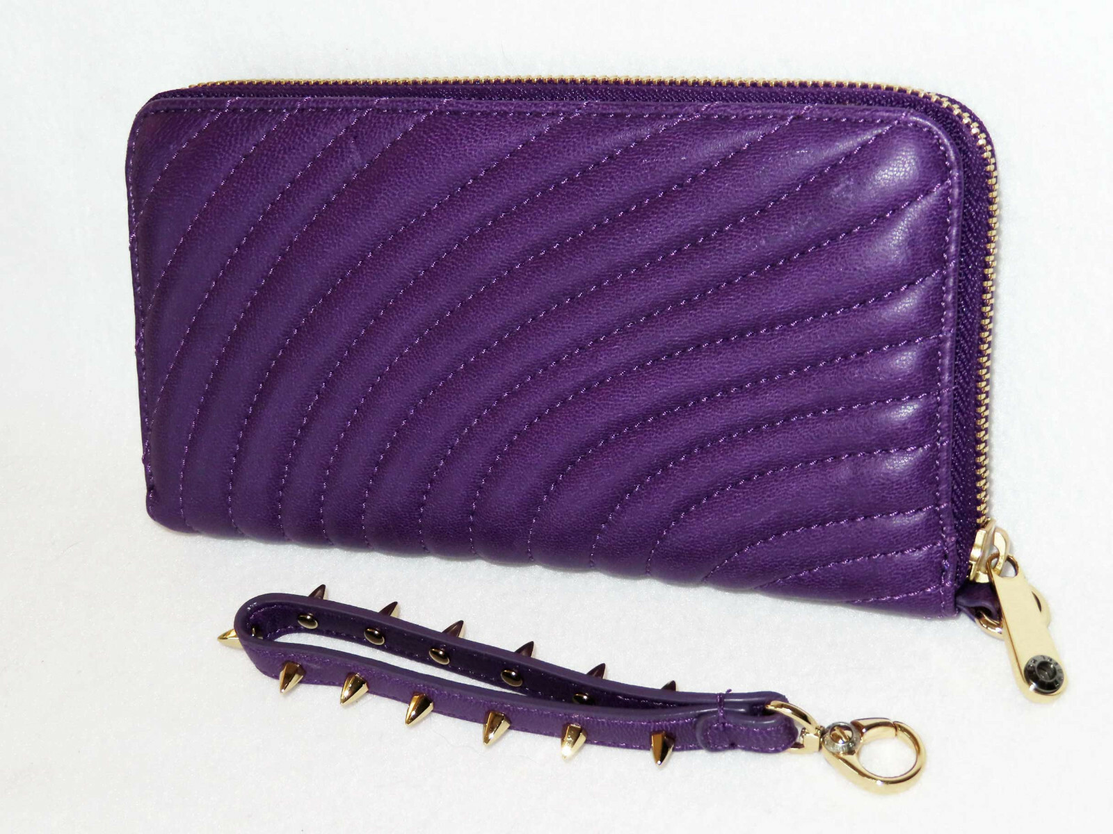 HENRI BENDEL No. 7 Soft Soft PURPLE SPIKED QUILTED LEATHER WALLET WRISTLET  NWT | eBay