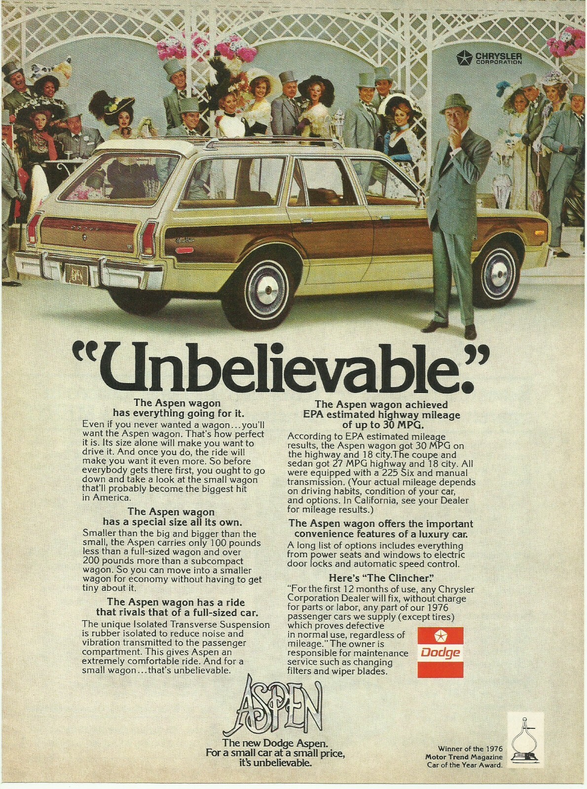 1976 Dodge Aspen Wagon Rex Harrison vintage Print Ad 70's Car ...