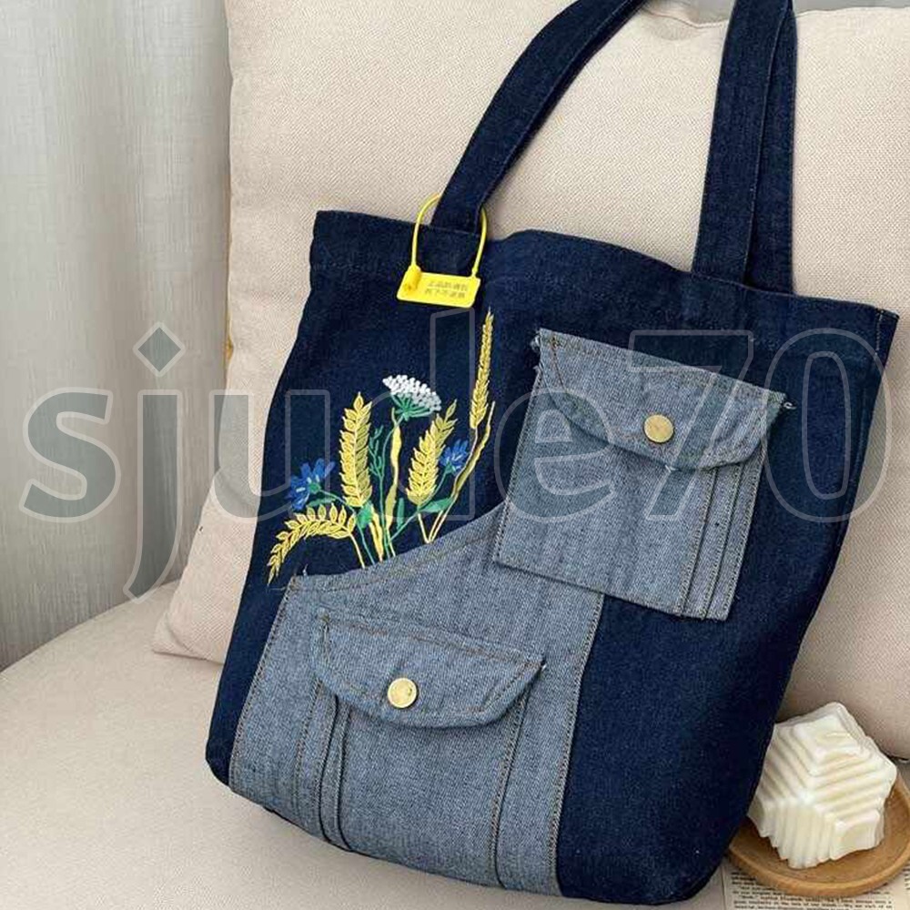 バッグ 00s vintage breach denim big tote bag Women's Retro Denim Tote Bag Large Capacity Shoulder Handbag