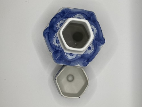 Vintage chinesisches blau-weiß bemaltes Porzellan Sechseck Ingwerglas - Bild 4 von 8