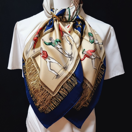 RARE VINTAGE HERMES Silk Scarf "Les Plaisirs Du Froid" Carre 90 by Hugo Grygkar