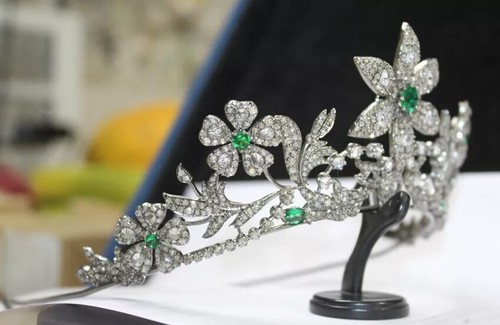 Diamante taglio rosa 14,30 ct argento sterling 925 look antico smeraldo matrimonio diadema - Foto 3 di 12