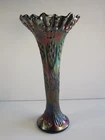Antique Fenton Cobalt Blue Iridescent Knotted Bead Carnival Glass Swung Vase 10”