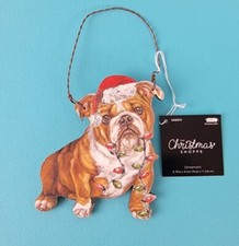 Wooden English Bulldog Dog Christmas Ornament Plaque Pet Realistic Tree New