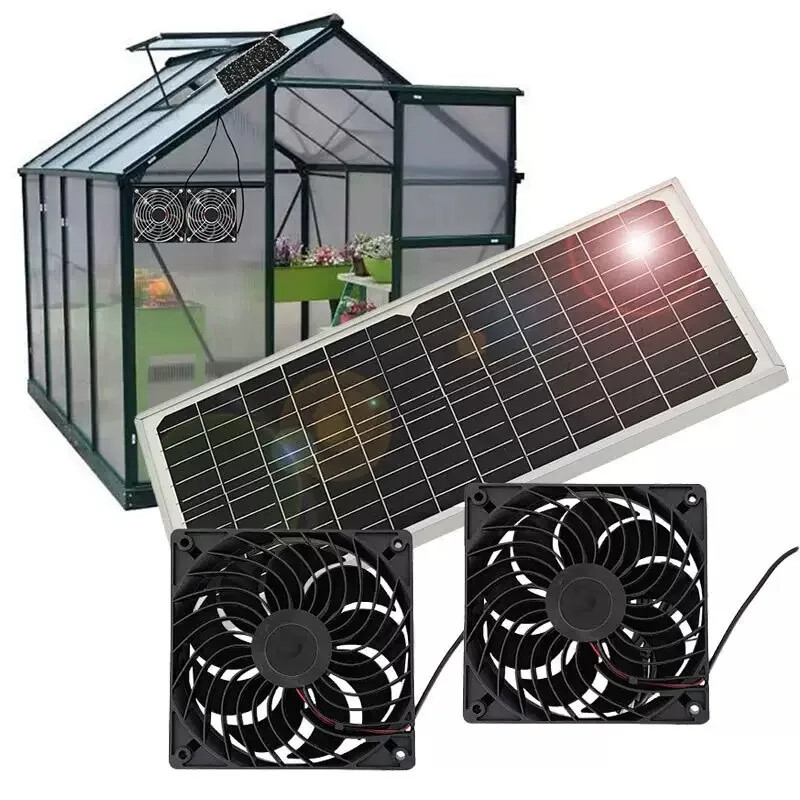 20W Solar Powered Fan 12V Waterproof Dual Exhaust Fan For Camping