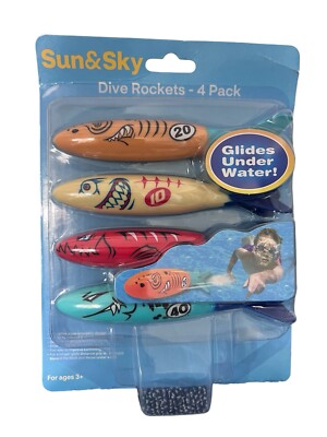 Dive Rockets Glides Under Water Ages 3+ Swimming Toys Sun & Sky 4 Pack
