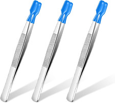 3 Pieces Tweezers with Rubber Tips PVC Coated Rubber Long Bent Tweezers for Craf