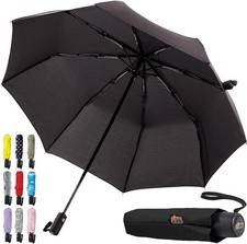 GORILLA GRIP Strong Windproof Stick Compact Umbrella for Rain, One-Click Automat