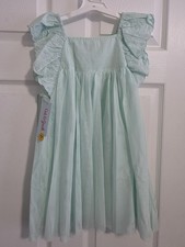 NWT Cat  Jack Toddler Girls 5T Green Ruffle Tulle Dress Eyelet Flutter Sleeve