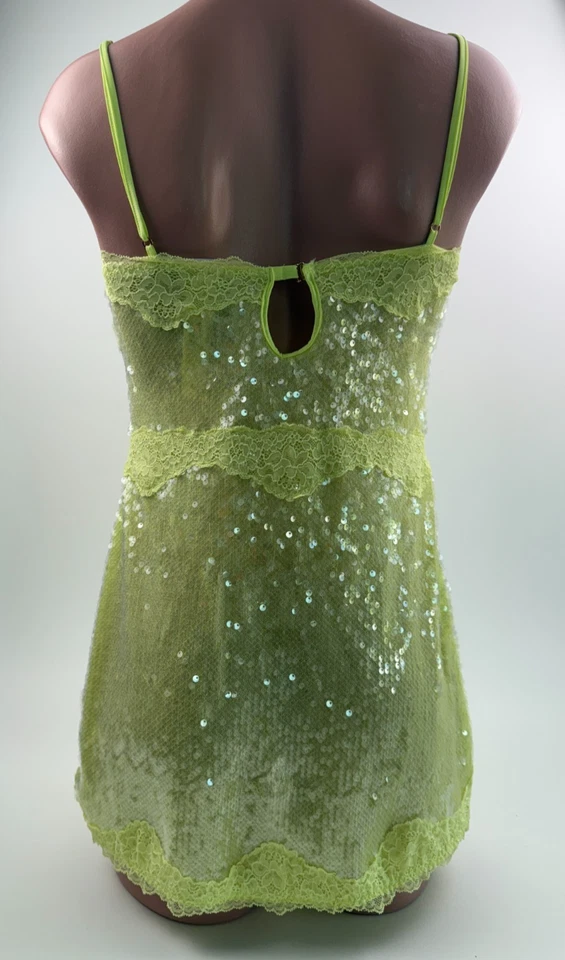 Mini Vestido G1N con Etiquetas Victorias Secret Lentejuelas Correas de Espagueti Amarillo Neón Foto 2 de 4