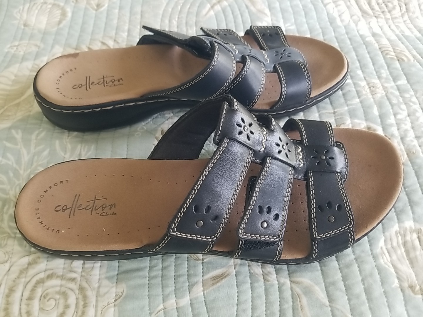 Clarks Collection 3 Strap Sandals Comfort Cushion Black Size 10