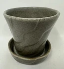 Vintage MCCOY Grey Speckled Flower Pot w/Saucer Wavy Panels Pottery 85-4