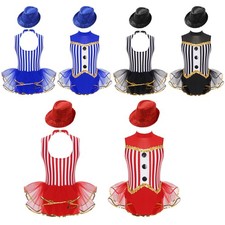 Kids Girls Dance Costume Sparkly Jazz Outfit Striped Leotard Carnival Dancewear