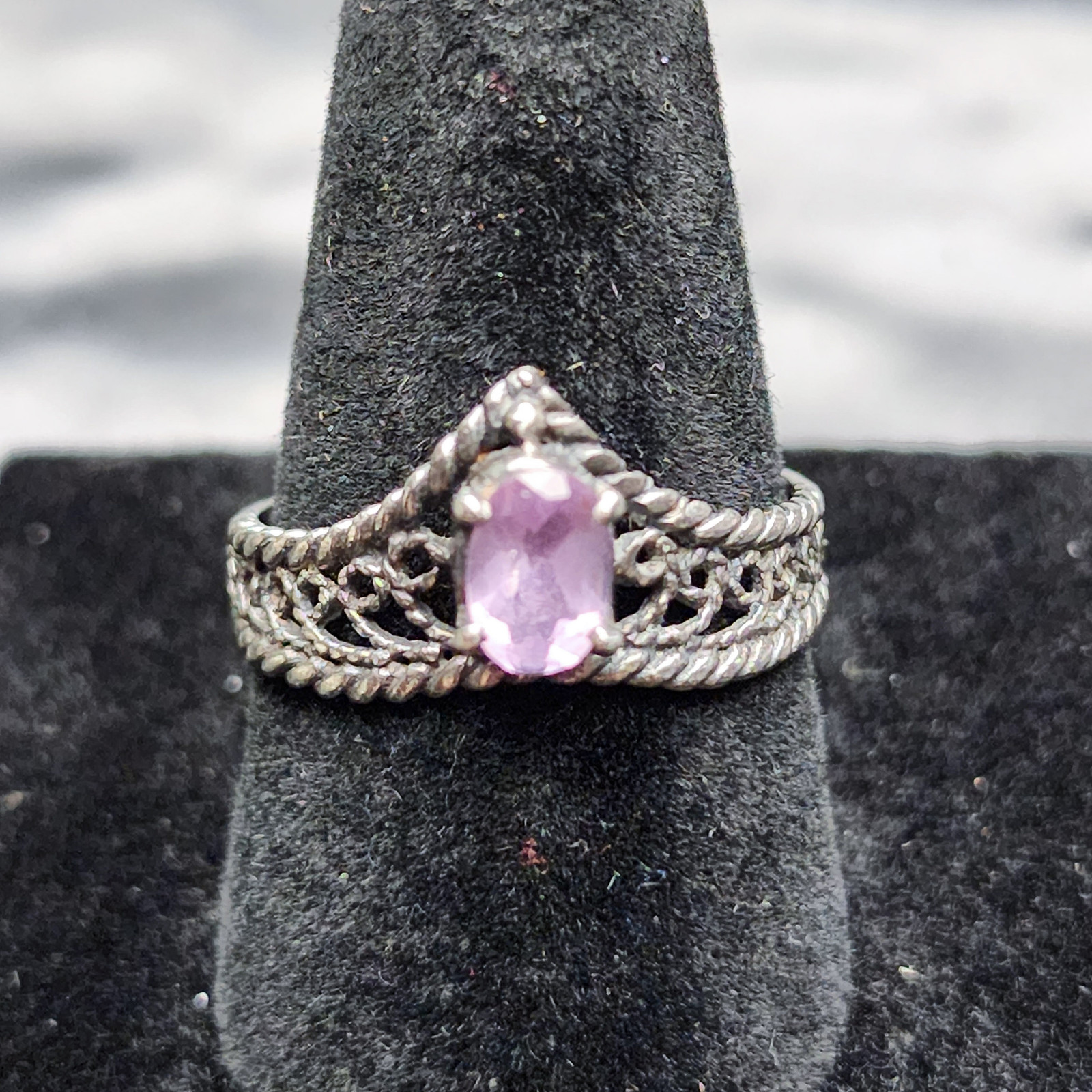 Natural Amethyst Gemstone 925 Sterling Silver Ring Sz7  Purple Crystal