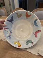 Tiffany Co 1998 Tiffany Roosters 12" Large Round Serving Bowl Vintage