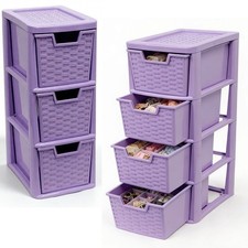 Medium Plastic Rattan Storage Drawer Unit Multipurpose Lilac Space-saving Tower