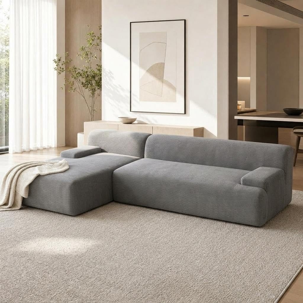 Modular Sectional Sofa with Chaise, L-Shaped Corduroy Sofa Couch Bed Living Room