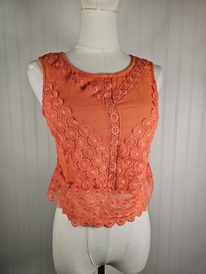 Self Esteem Orange Crochet Sleeveless Crop Top Women s Size XS Festival Y2K